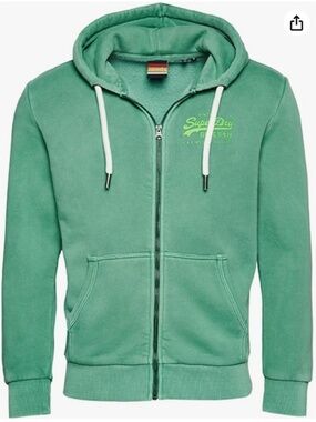 Green Superdry Vintage Logo Neon Zip Hoodie - Pre-Owned - Size Small